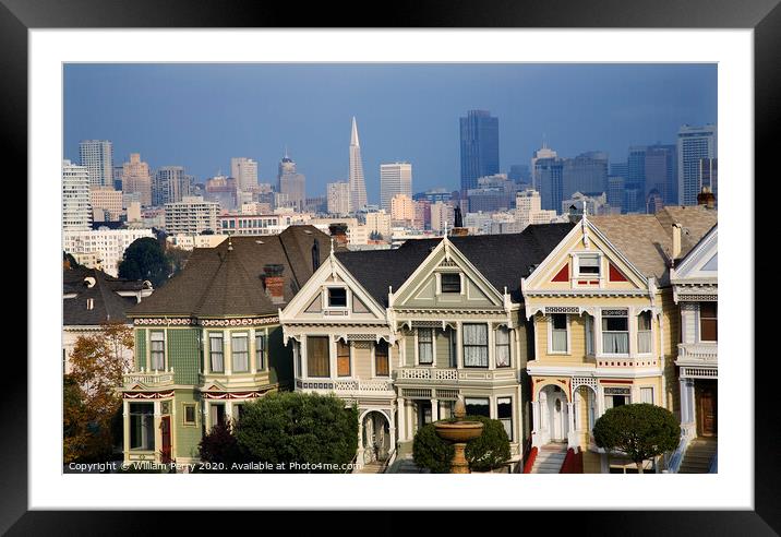 Victorian Houses Modern Skyscrapers San Francisco Skyline Califo Framed Mounted Print by William Perry