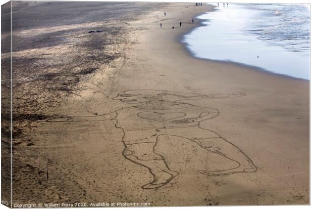 Sand Painting Woman Point Lobos Beach San Francisco California Canvas Print by William Perry