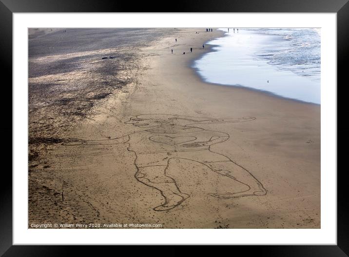 Sand Painting Woman Point Lobos Beach San Francisco California Framed Mounted Print by William Perry