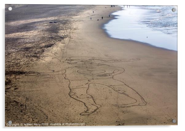 Sand Painting Woman Point Lobos Beach San Francisco California Acrylic by William Perry