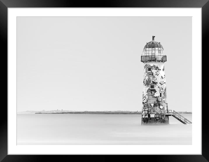 Talacre Lighthouse Port Of Ayr monochrome Framed Mounted Print by Jonathan Thirkell
