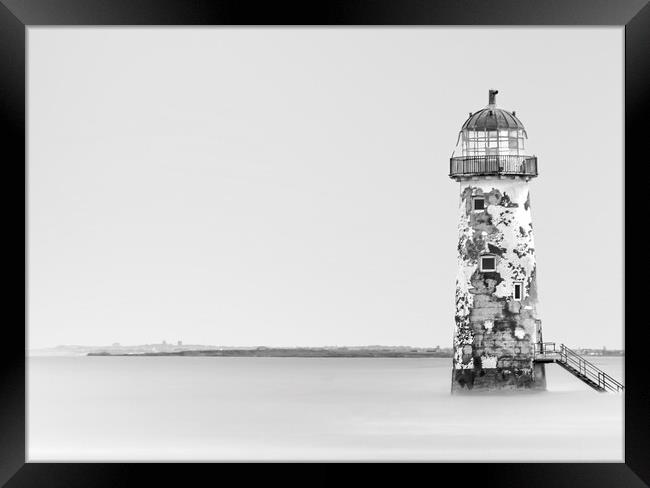 Talacre Lighthouse Port Of Ayr monochrome Framed Print by Jonathan Thirkell