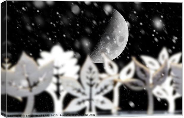 Fantasy winter snow scene with moon Canvas Print by Simon Bratt LRPS