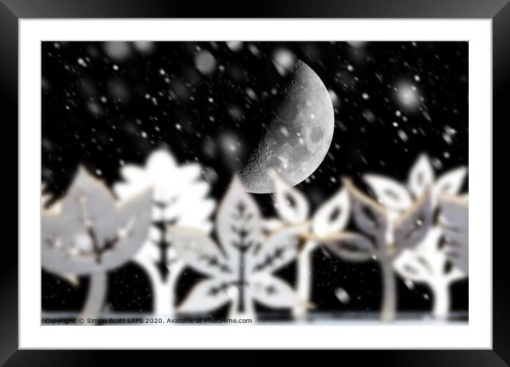Fantasy winter snow scene with moon Framed Mounted Print by Simon Bratt LRPS