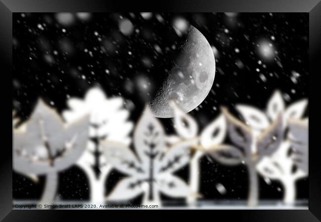 Fantasy winter snow scene with moon Framed Print by Simon Bratt LRPS