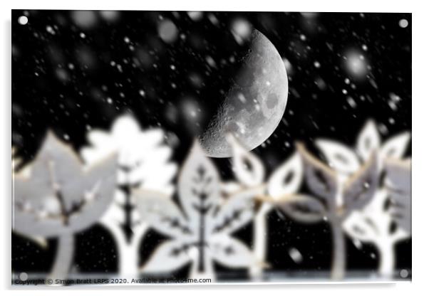 Fantasy winter snow scene with moon Acrylic by Simon Bratt LRPS