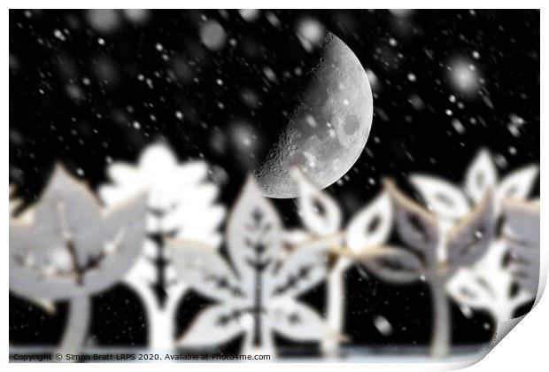 Fantasy winter snow scene with moon Print by Simon Bratt LRPS