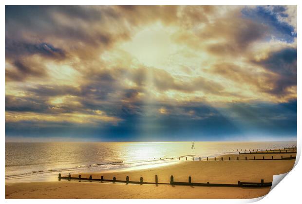 Stunning sun rays lighting up Frinton beach Print by Paula Tracy