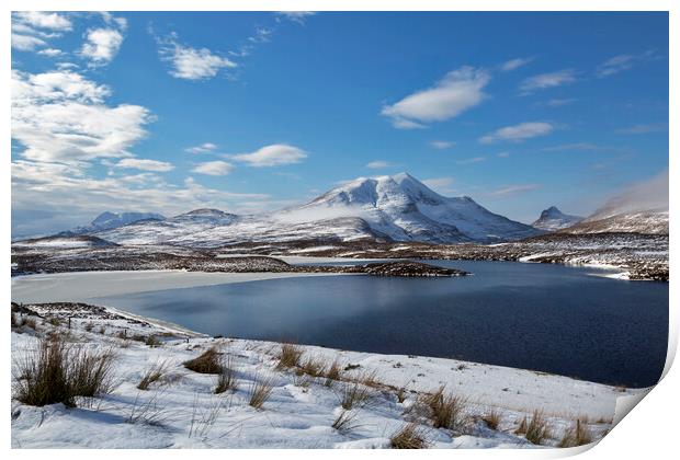 Scottish Highland Mountains in Winter Print by Derek Beattie