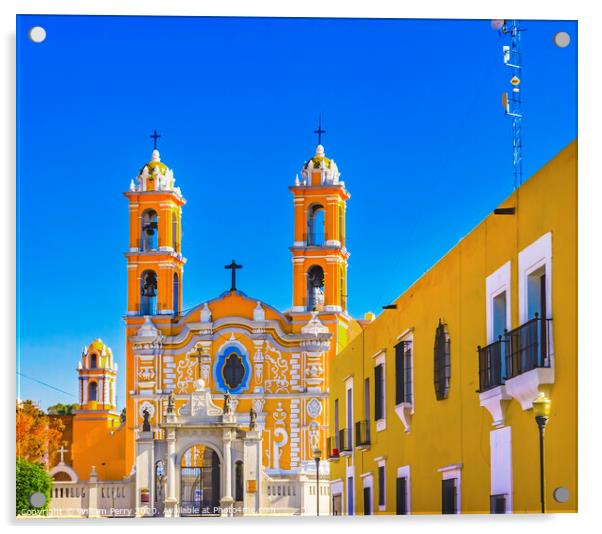 Church of Santa Cruz Puebla Mexico Acrylic by William Perry