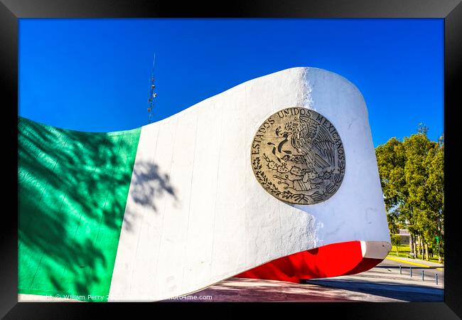 United States Mexican Flag Monument Puebla Mexico Framed Print by William Perry