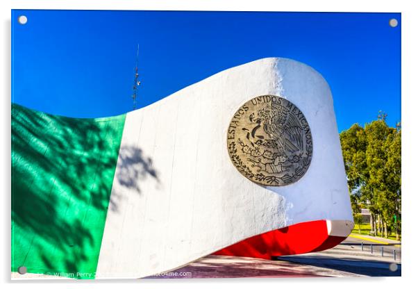 United States Mexican Flag Monument Puebla Mexico Acrylic by William Perry