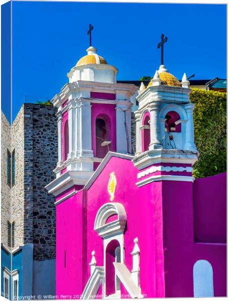 Pink Capilla del Cireneo Chapel Puebla Mexico Canvas Print by William Perry