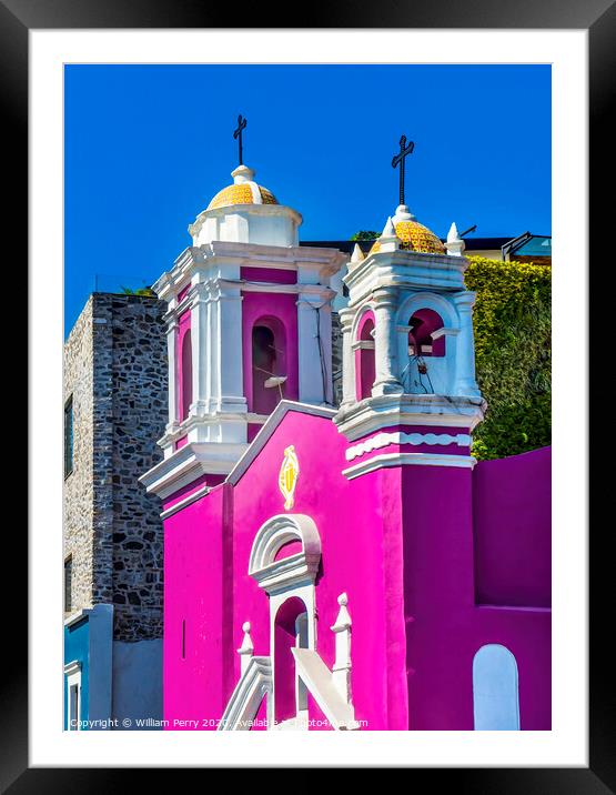 Pink Capilla del Cireneo Chapel Puebla Mexico Framed Mounted Print by William Perry