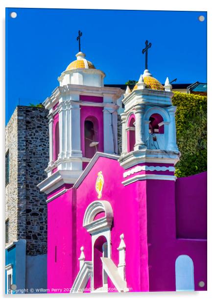 Pink Capilla del Cireneo Chapel Puebla Mexico Acrylic by William Perry