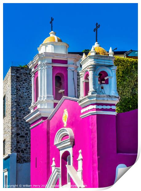 Pink Capilla del Cireneo Chapel Puebla Mexico Print by William Perry