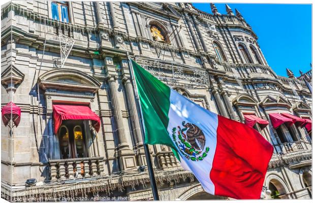 Mexican Flag Major Shopping Street Zocalo Puebla Mexico Canvas Print by William Perry