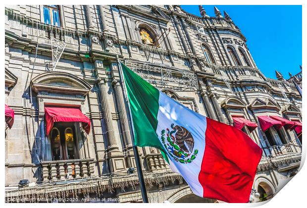 Mexican Flag Major Shopping Street Zocalo Puebla Mexico Print by William Perry