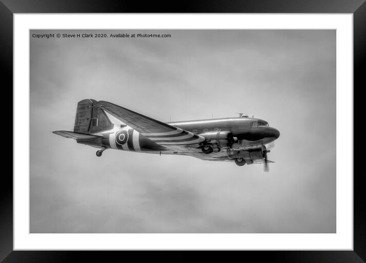 C-47 Dakota - Black and White Framed Mounted Print by Steve H Clark
