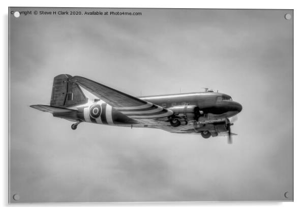 C-47 Dakota - Black and White Acrylic by Steve H Clark