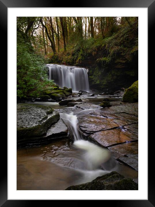 Waterfall on The Upper Clydach River in Pontardawe, Swansea Framed Mounted Print by Leighton Collins