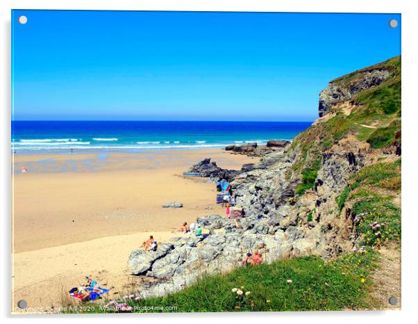  Porthtowan beach and cliffs at Cornwall. Acrylic by john hill