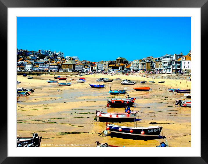 Harbour during low tide at St. Ives in Cornwall. Framed Mounted Print by john hill