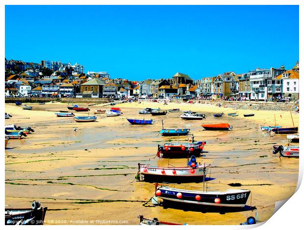 Harbour during low tide at St. Ives in Cornwall. Print by john hill