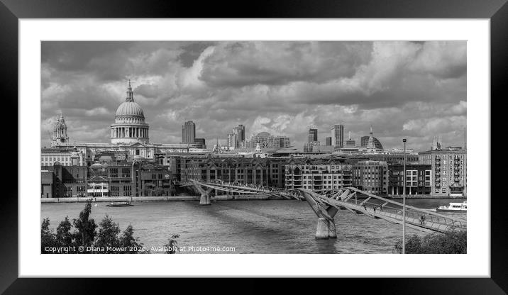St Pauls and Millennium Bridge in Monochrome Framed Mounted Print by Diana Mower