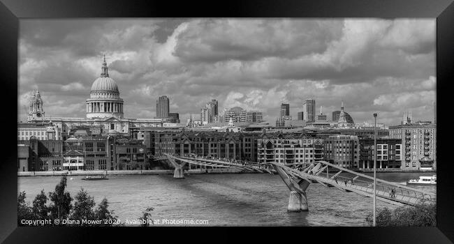 St Pauls and Millennium Bridge in Monochrome Framed Print by Diana Mower