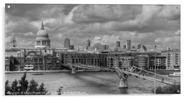 St Pauls and Millennium Bridge in Monochrome Acrylic by Diana Mower