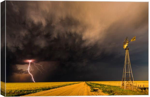 Colorado Windpump Lightning Canvas Print by John Finney