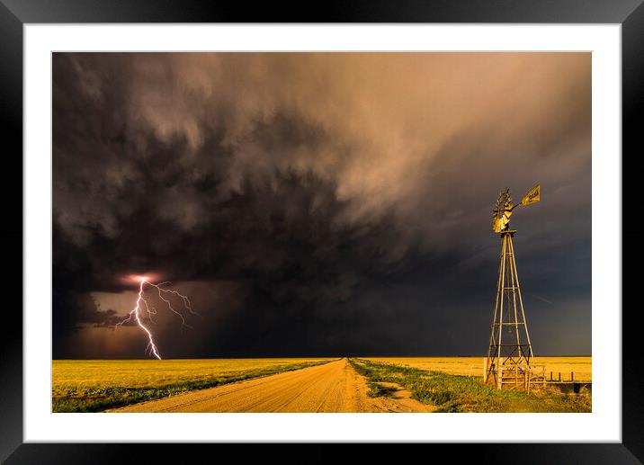 Colorado Windpump Lightning Framed Mounted Print by John Finney