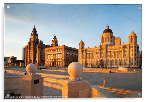 Three Graces Liverpool at twilight Acrylic by Chris Warren