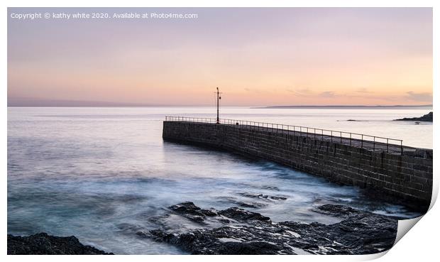 Porthleven red sky at night Print by kathy white