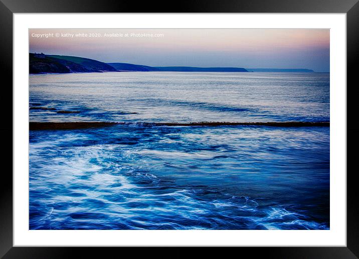 Porthleven Cornwall at night Framed Mounted Print by kathy white