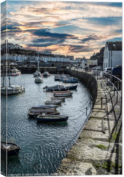 Porthleven harbour     with lovely sky Canvas Print by kathy white