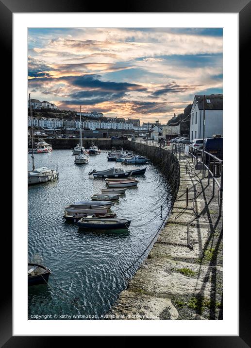 Porthleven harbour     with lovely sky Framed Mounted Print by kathy white