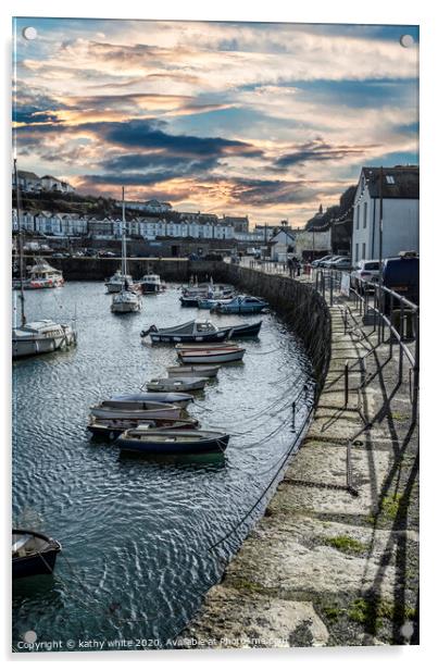 Porthleven harbour     with lovely sky Acrylic by kathy white