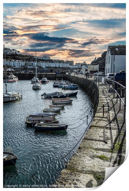 Porthleven harbour     with lovely sky Print by kathy white