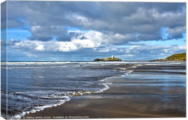 Godrevy beach with lighthouse Canvas Print by kathy white
