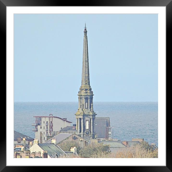 Steeple of Ayr Town Hall pencil drawing Framed Mounted Print by Allan Durward Photography