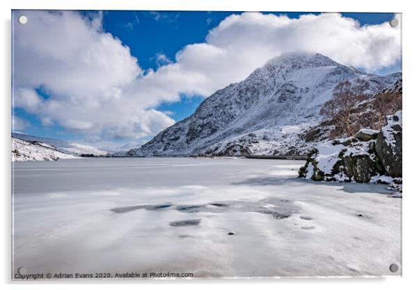 Frozen Llyn Ogwen Snowdonia Wales Acrylic by Adrian Evans
