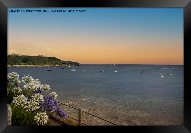 Falmouth ,bay at sunset  Cornwall on a Cornish bea Framed Print by kathy white