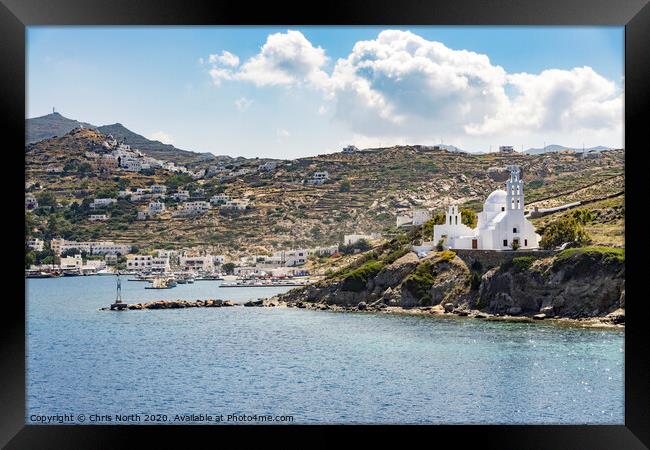 Ios in the sparkling Aegean Sea. Framed Print by Chris North