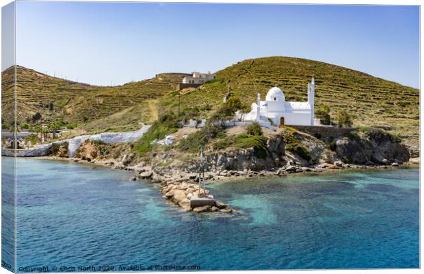 Ios in the sparkling Aegean Sea. Canvas Print by Chris North