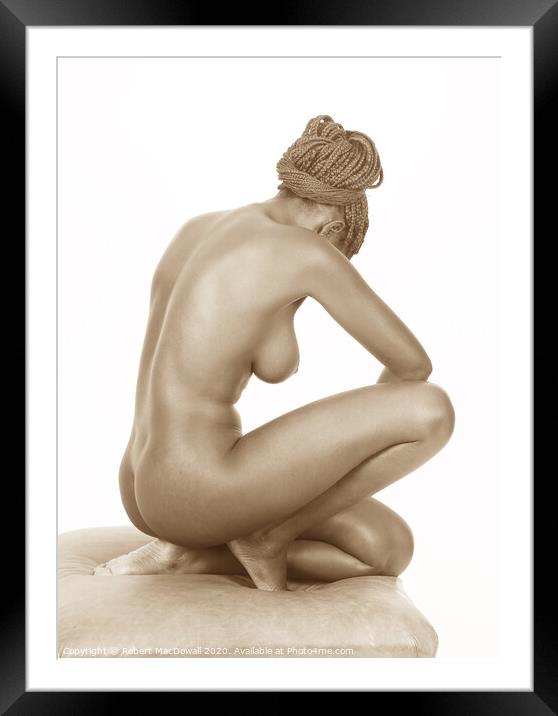 Kneeling nude Framed Mounted Print by Robert MacDowall