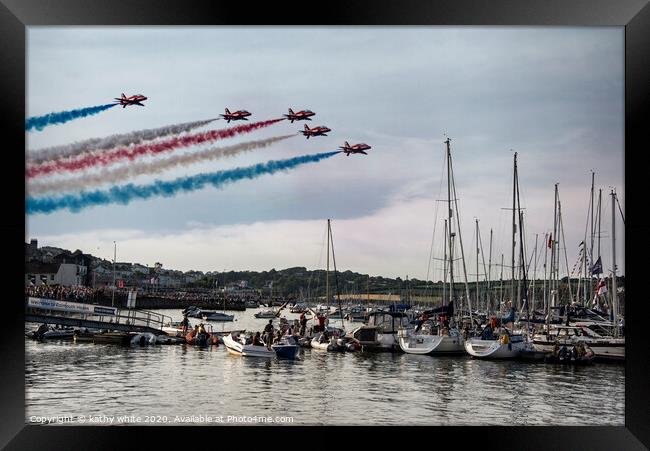 falmouth,Red Arrows over Falmouth bay Cornwall Framed Print by kathy white