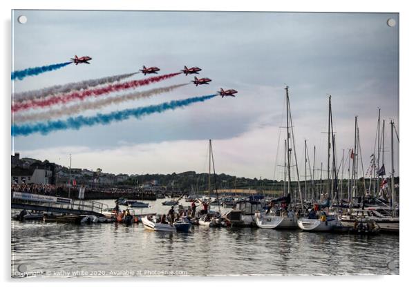 falmouth,Red Arrows over Falmouth bay Cornwall Acrylic by kathy white
