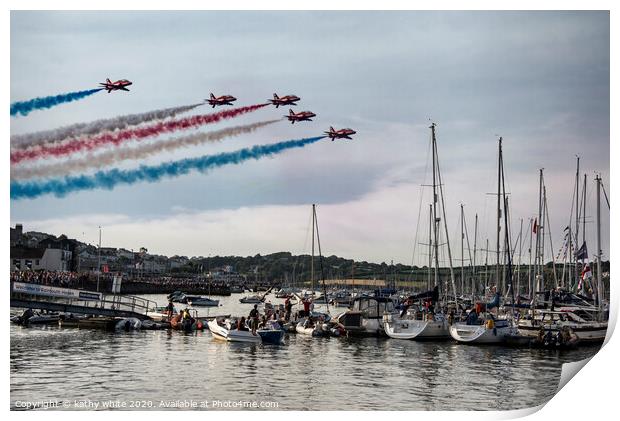 falmouth,Red Arrows over Falmouth bay Cornwall Print by kathy white